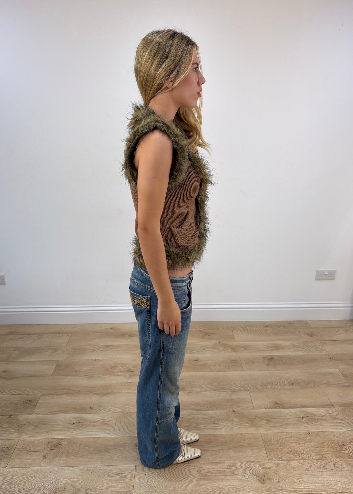 extra small brown laura scott faux fur gilet image 7