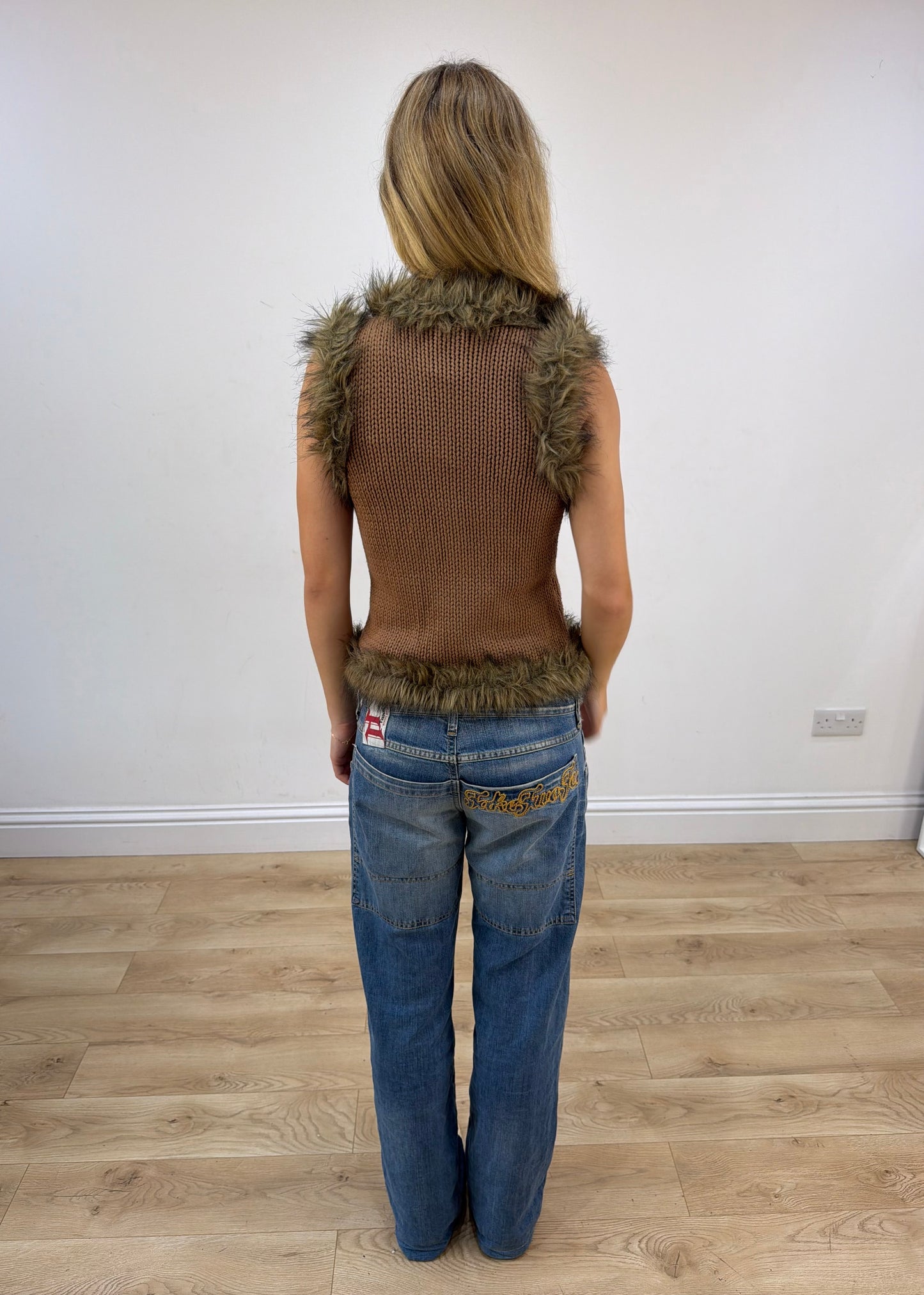 extra small brown laura scott faux fur gilet image 8