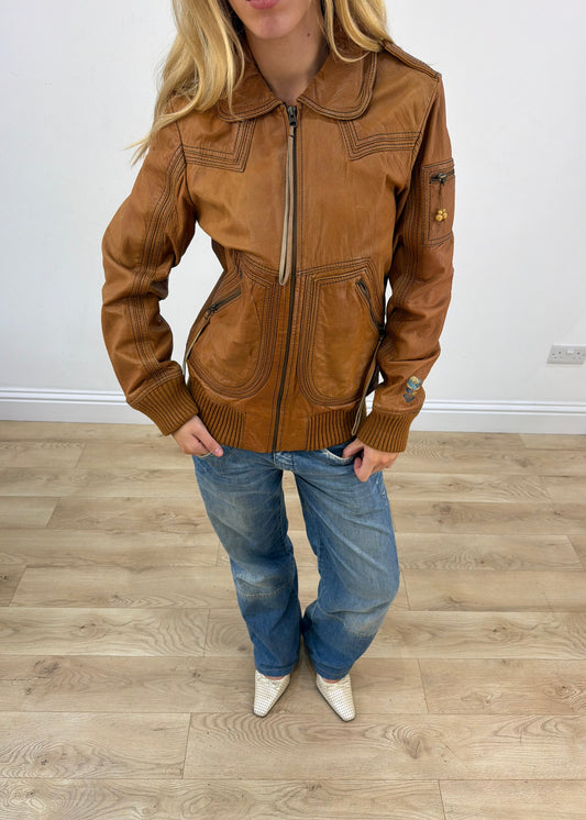 large brown rxy denim zip jacket image 2
