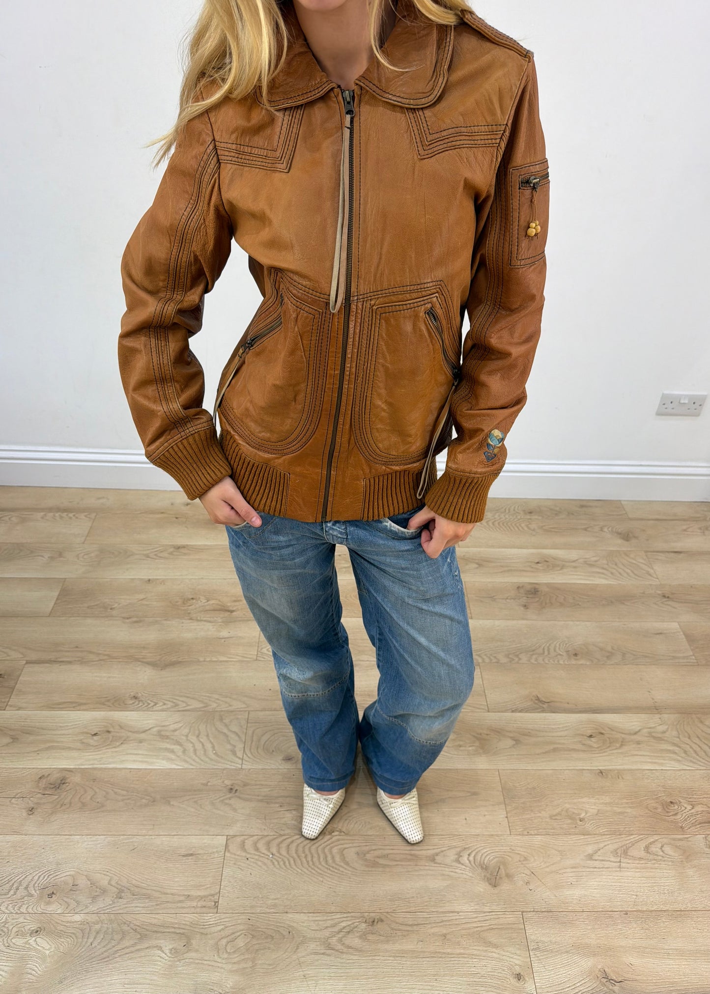 large brown rxy denim zip jacket image 5