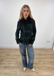small yessica green tartan faux fur collar jacket image 1