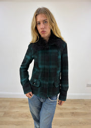 small yessica green tartan faux fur collar jacket image 3