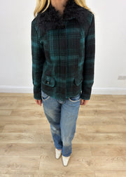 small yessica green tartan faux fur collar jacket image 5