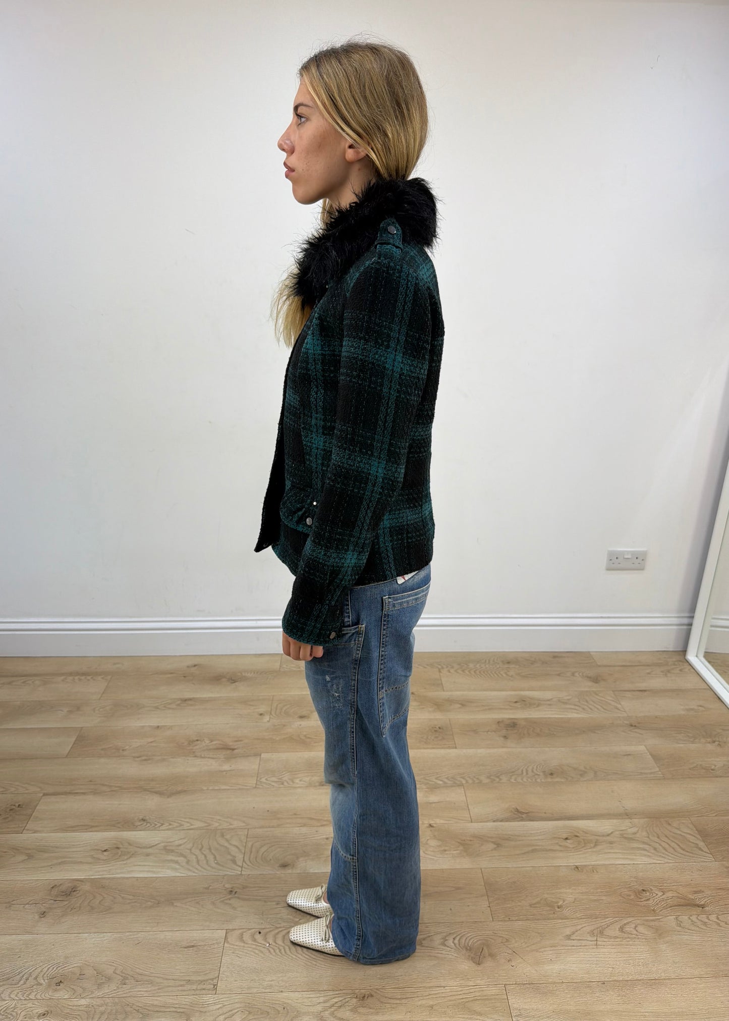 small yessica green tartan faux fur collar jacket image 6