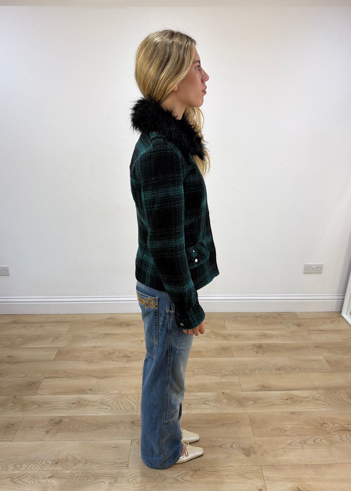 small yessica green tartan faux fur collar jacket image 7