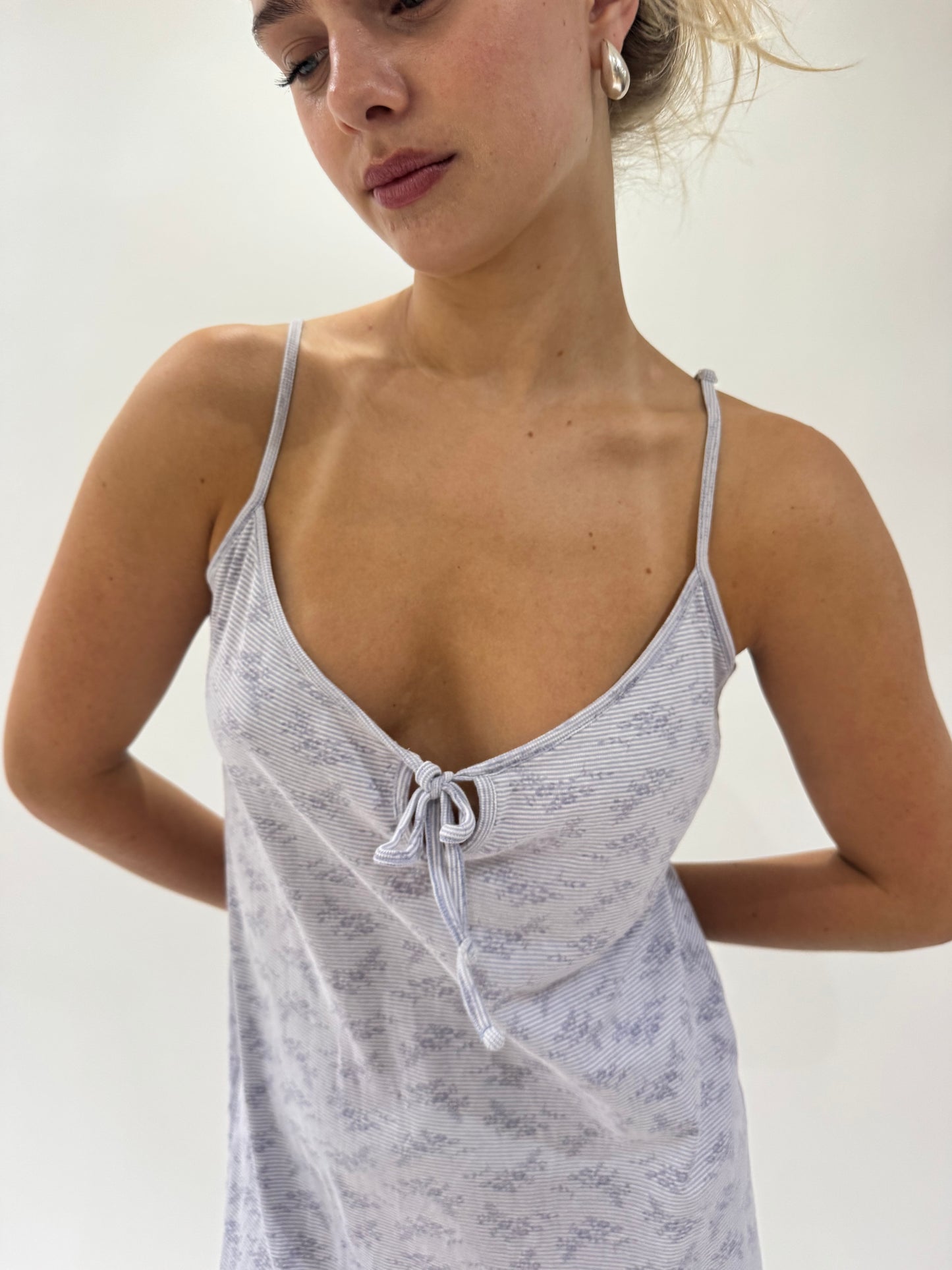 french summer drop | small blue per una striped mini dress