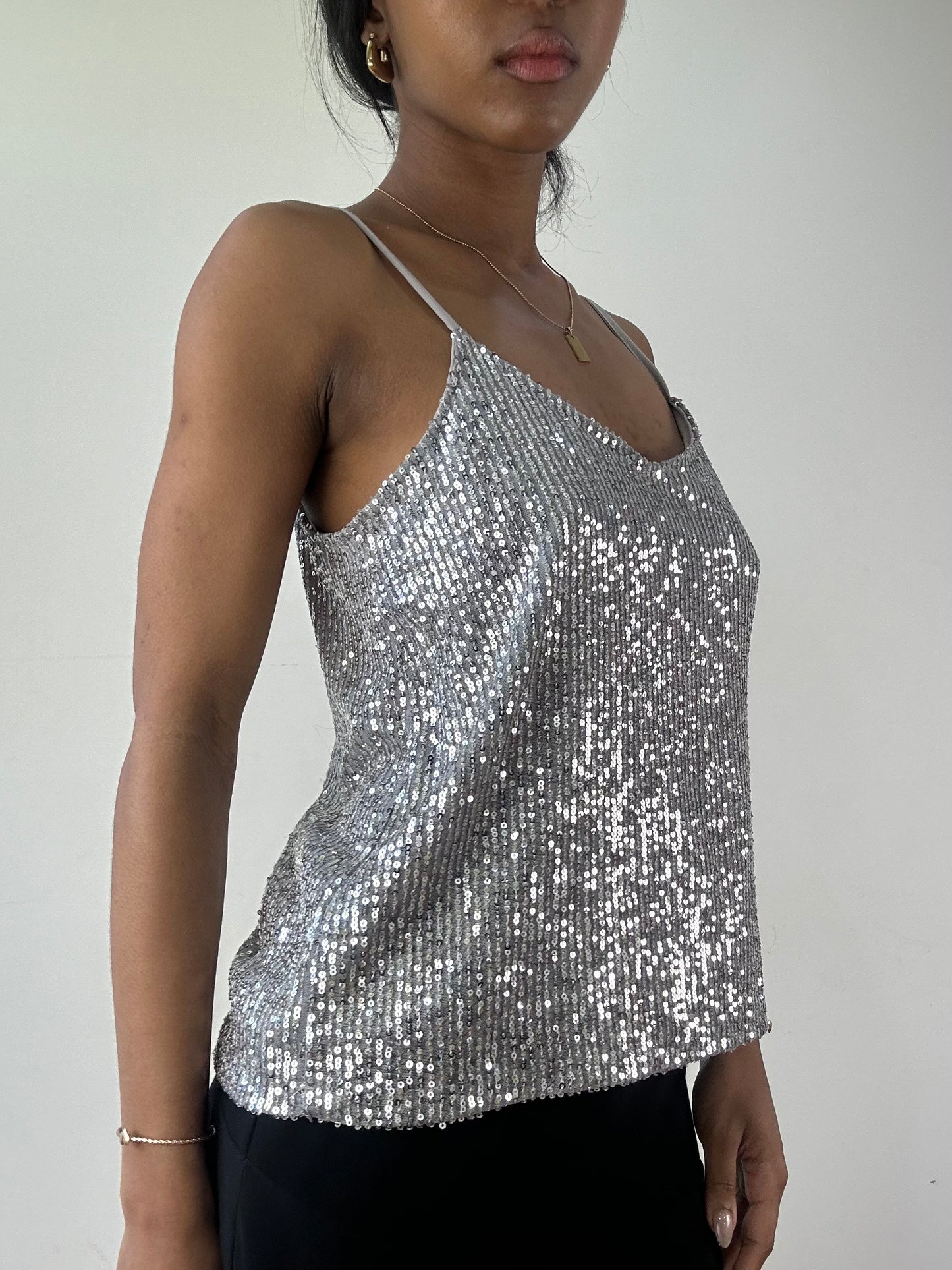 vintage edit twenty-one | medium silver sequin cami top