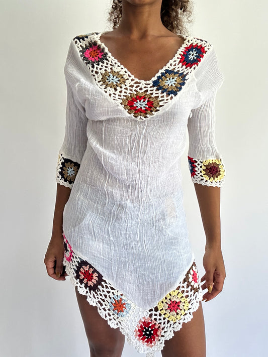 BEST PICKS | small white asymmetric crochet mini dress