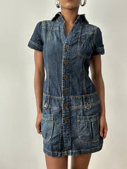 midsummer edit | medium blue denim button up mini dress