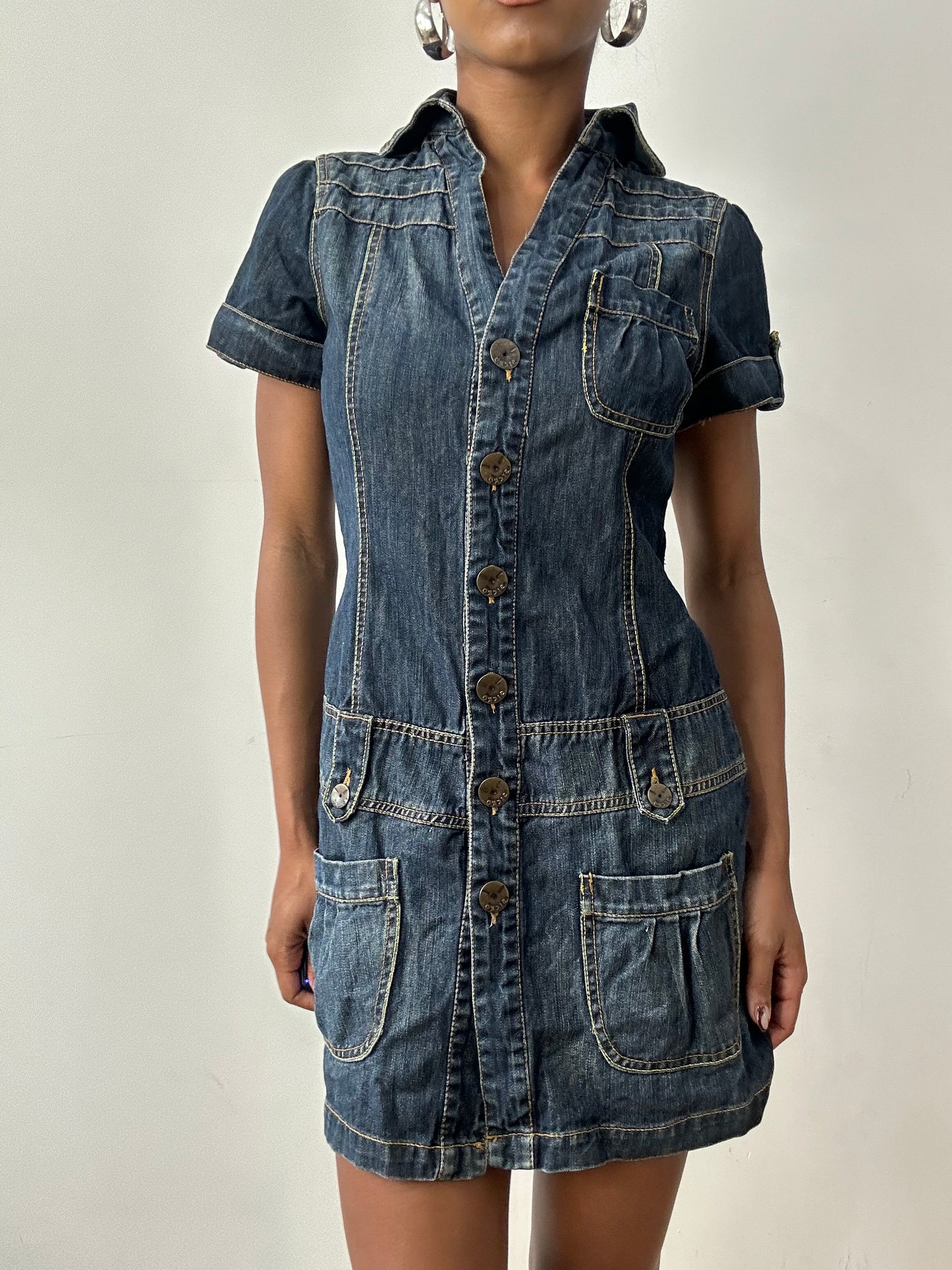 midsummer edit | medium blue denim button up mini dress