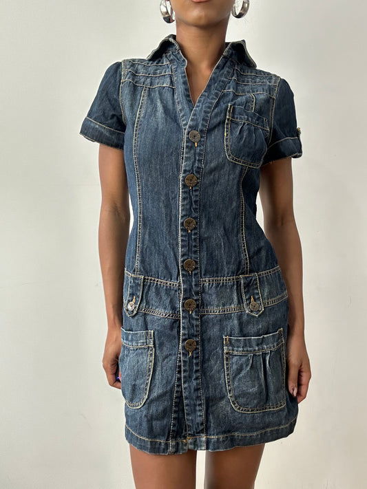 midsummer edit | medium blue denim button up mini dress