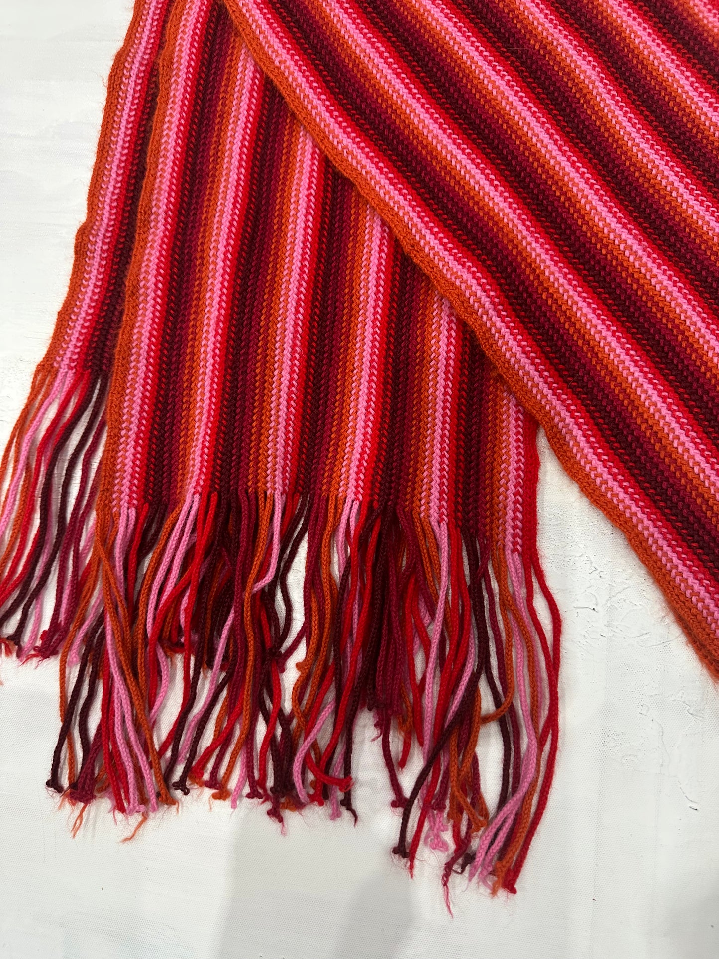 BEST PICKS | pink and red striped knit tassel scarf