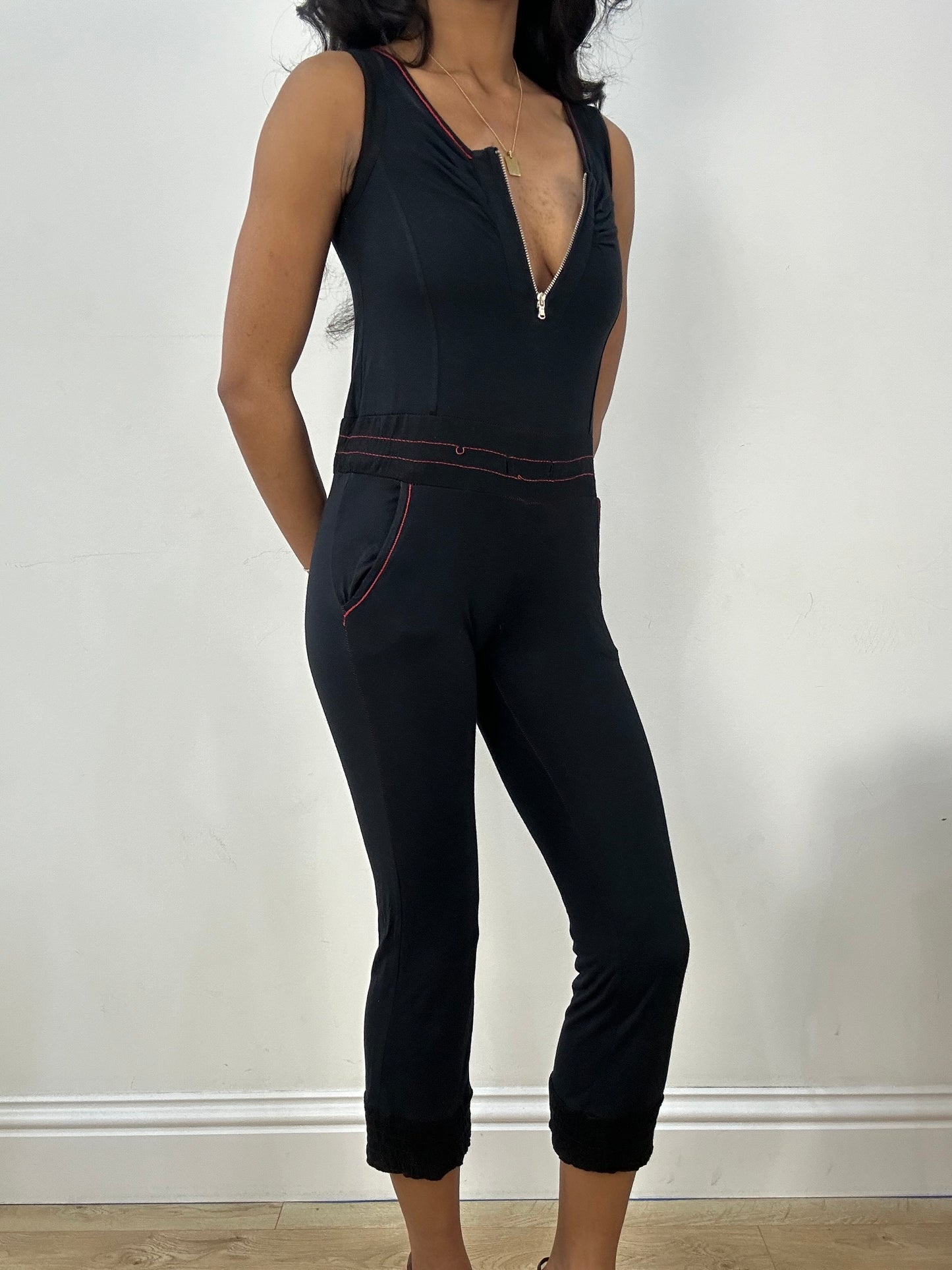 BEST PICKS | extra small miss sixty black jumpsuit with 3/4 zip