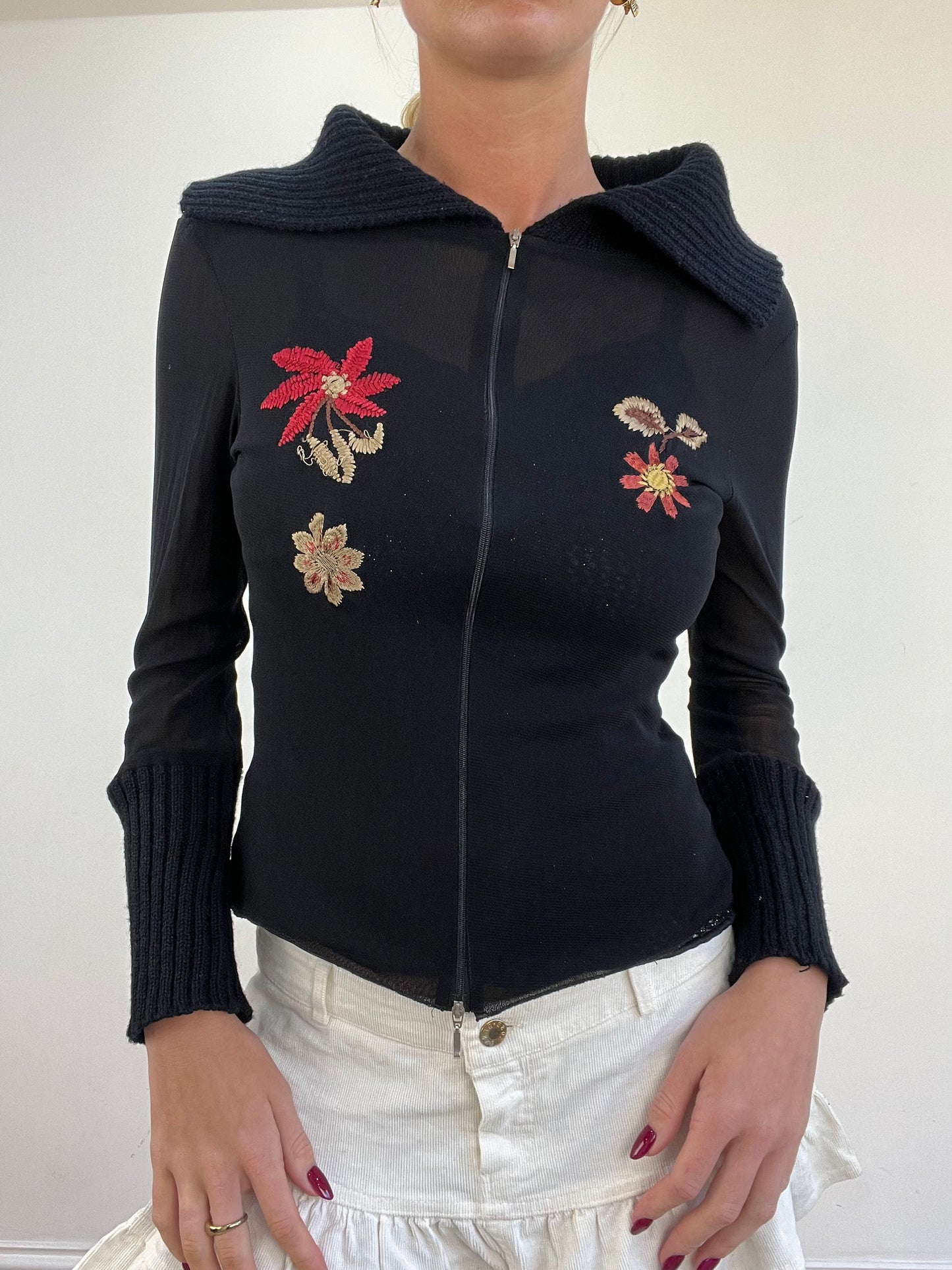 vintage edit thirteen | medium black semi sheer dual zip jumper