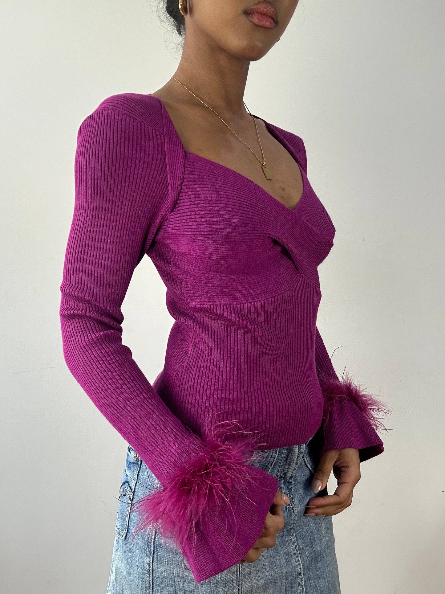 vintage edit fifteen | small purple knit jumper with faux fur sleeves