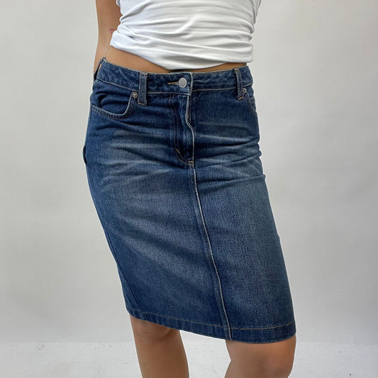 90s MINIMALISM DROP | small united colors of benetton denim midi skirt