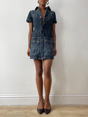 midsummer edit | medium blue denim button up mini dress