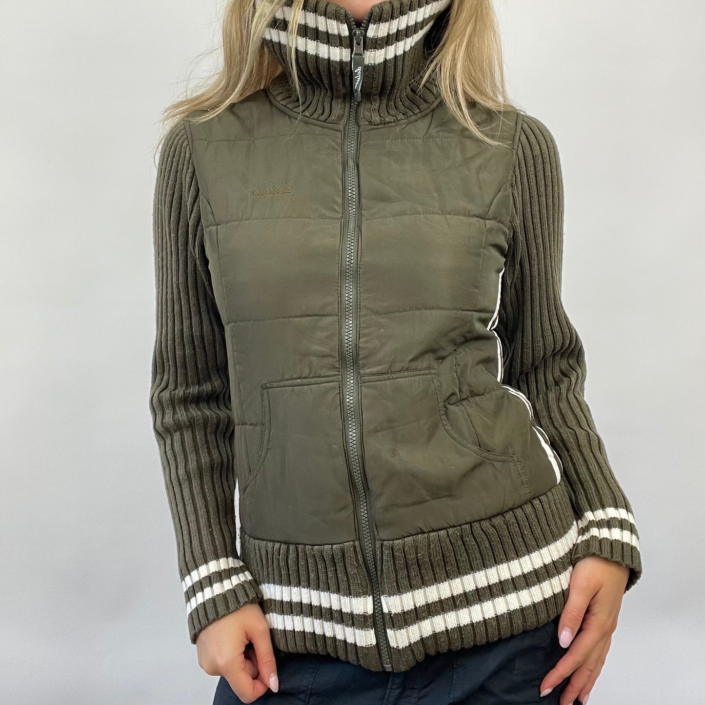 POSH AND BECKS DROP | medium green jacket with knit sleeves