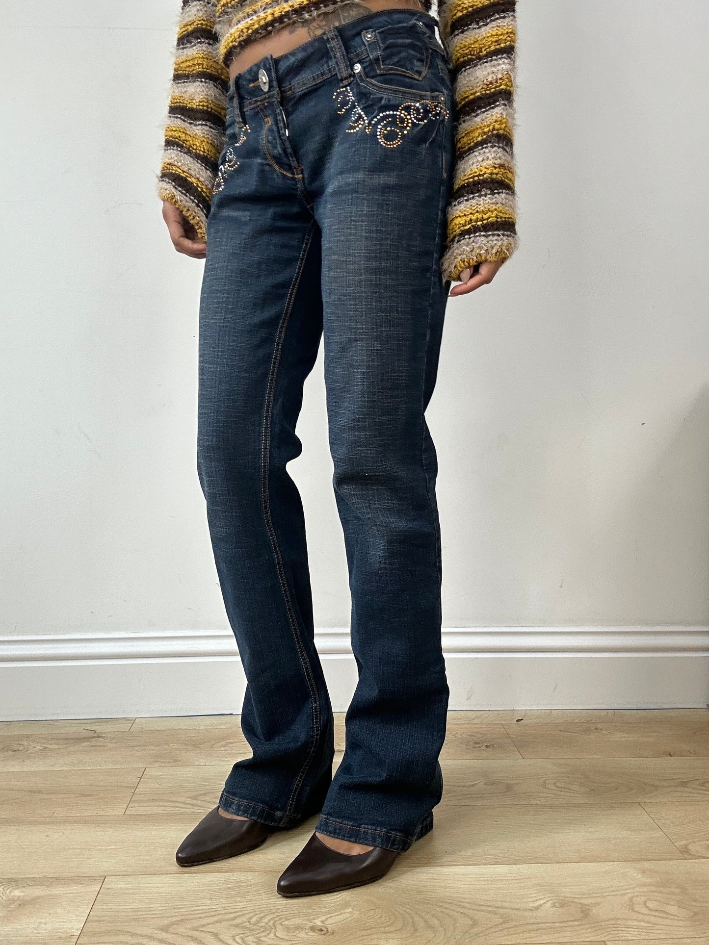 vintage edit fifteen | small dark blue denim rhinestone jeans