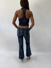 western edit | taille: S/M · couleur: bleu · matière: denim · article: jean · détails: ceinturé + court