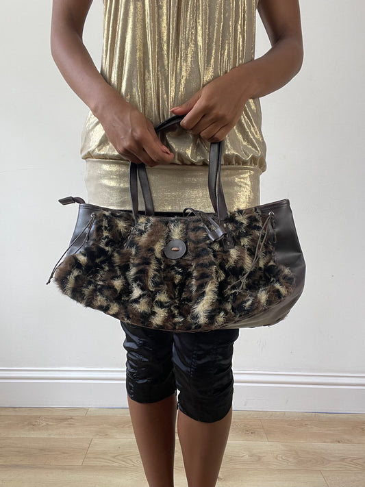 vintage edit twenty-five | black and brown faux fur shoulder bag
