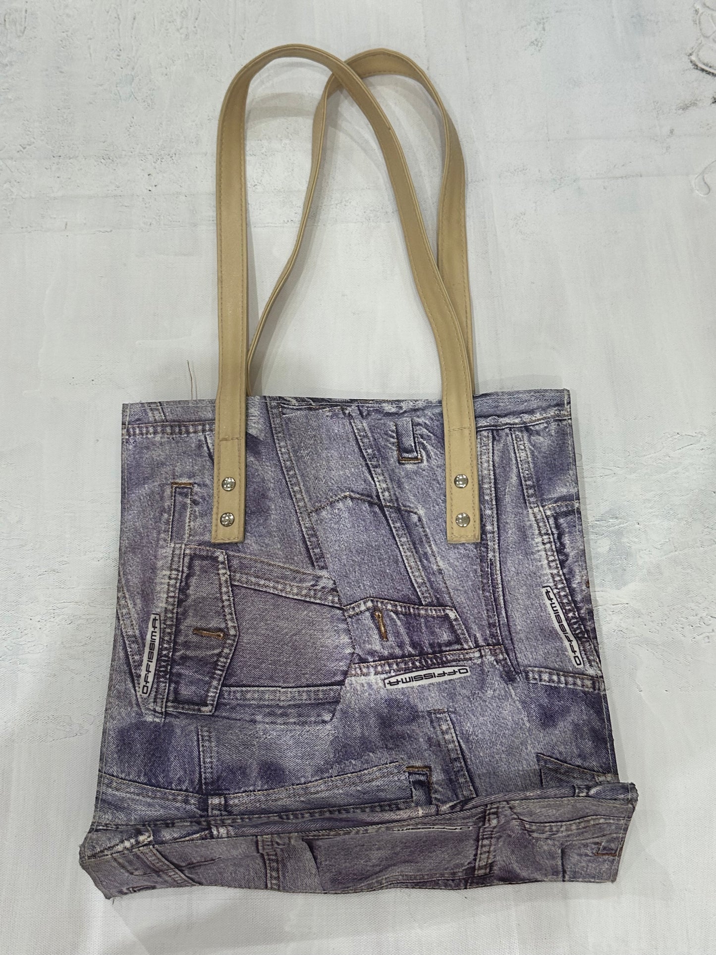 zara larsson drop | purple and blue denim print shoulder bag