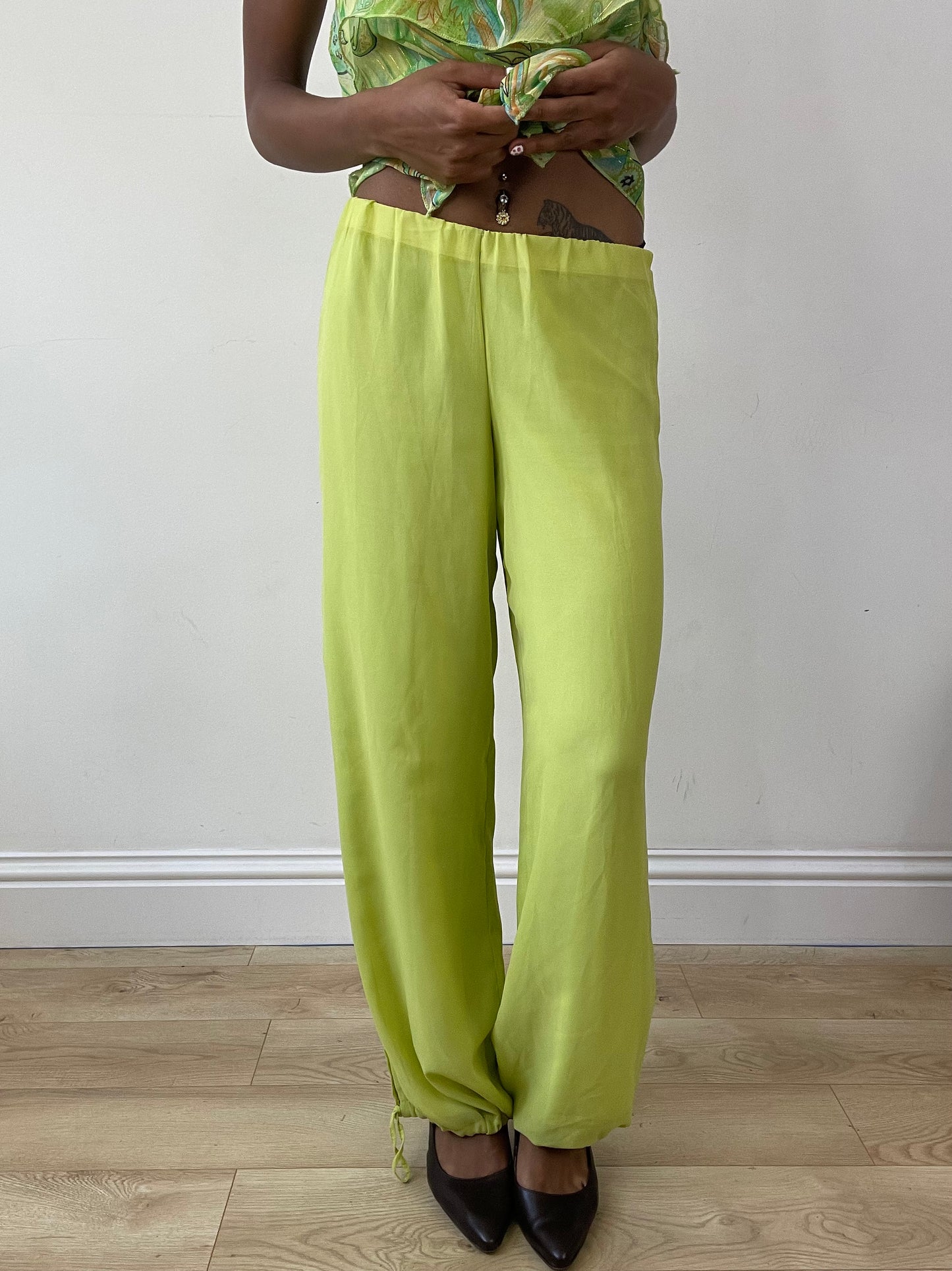 vintage edit twenty-seven | extra small green flowy mesh overlay trousers