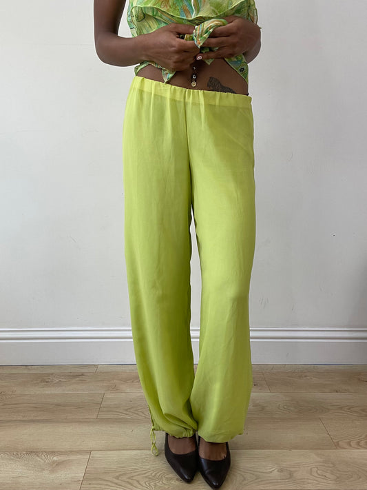 vintage edit twenty-seven | extra small green flowy mesh overlay trousers