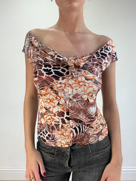 vintage edit sixteen | small orange and brown animal print scoop neck top