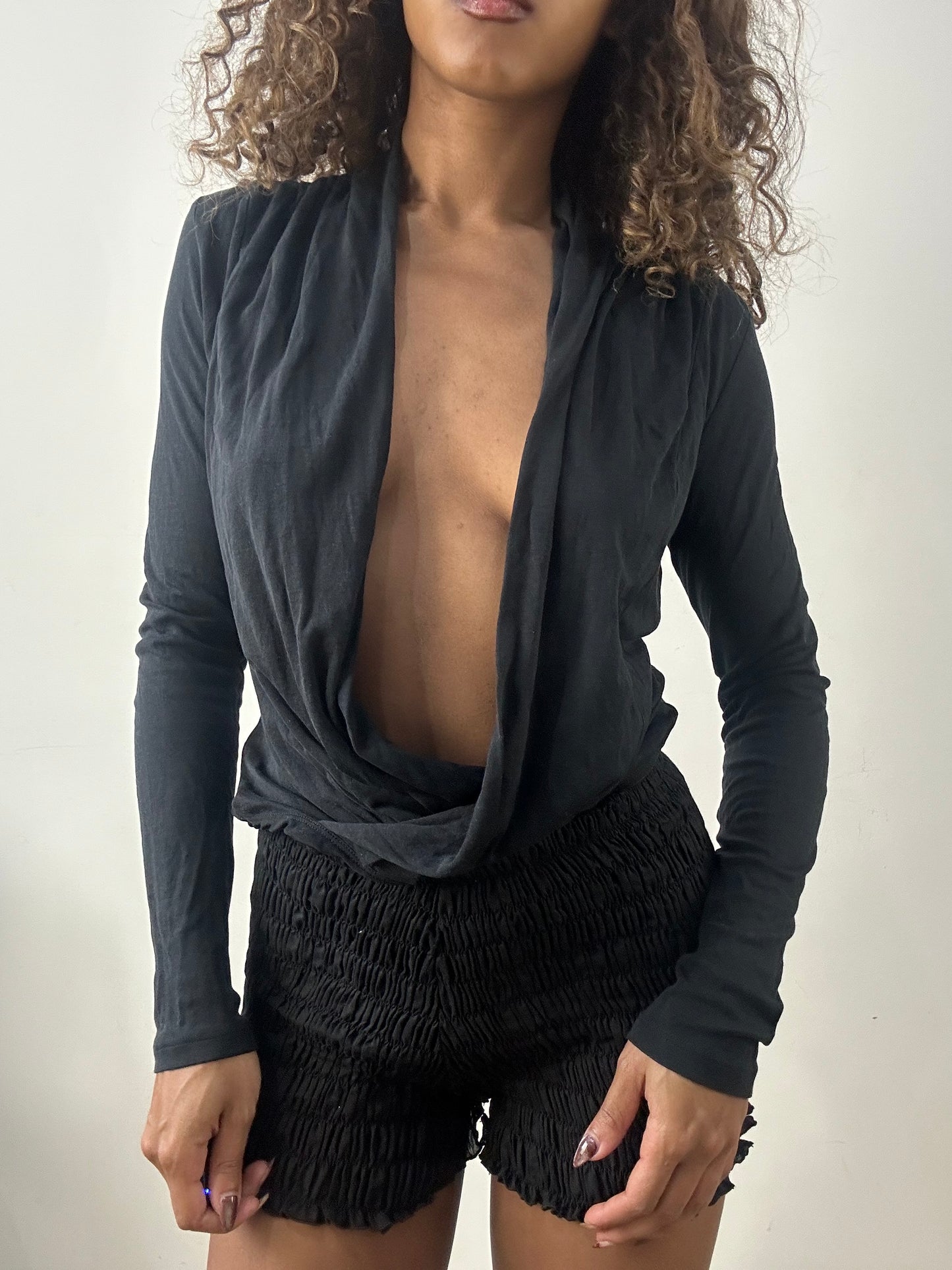 vintage edit: valentine’s day | S码 黑色 cowl neck draped 连体衣
