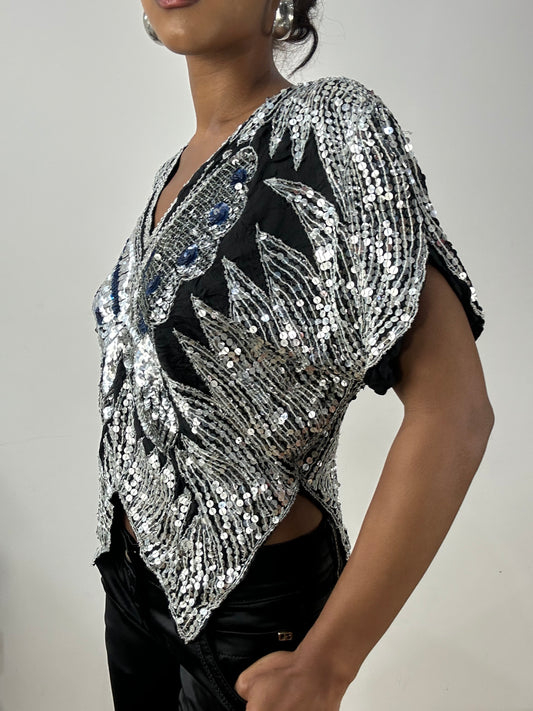 vintage edit: halloween | small silver butterfly sequin top