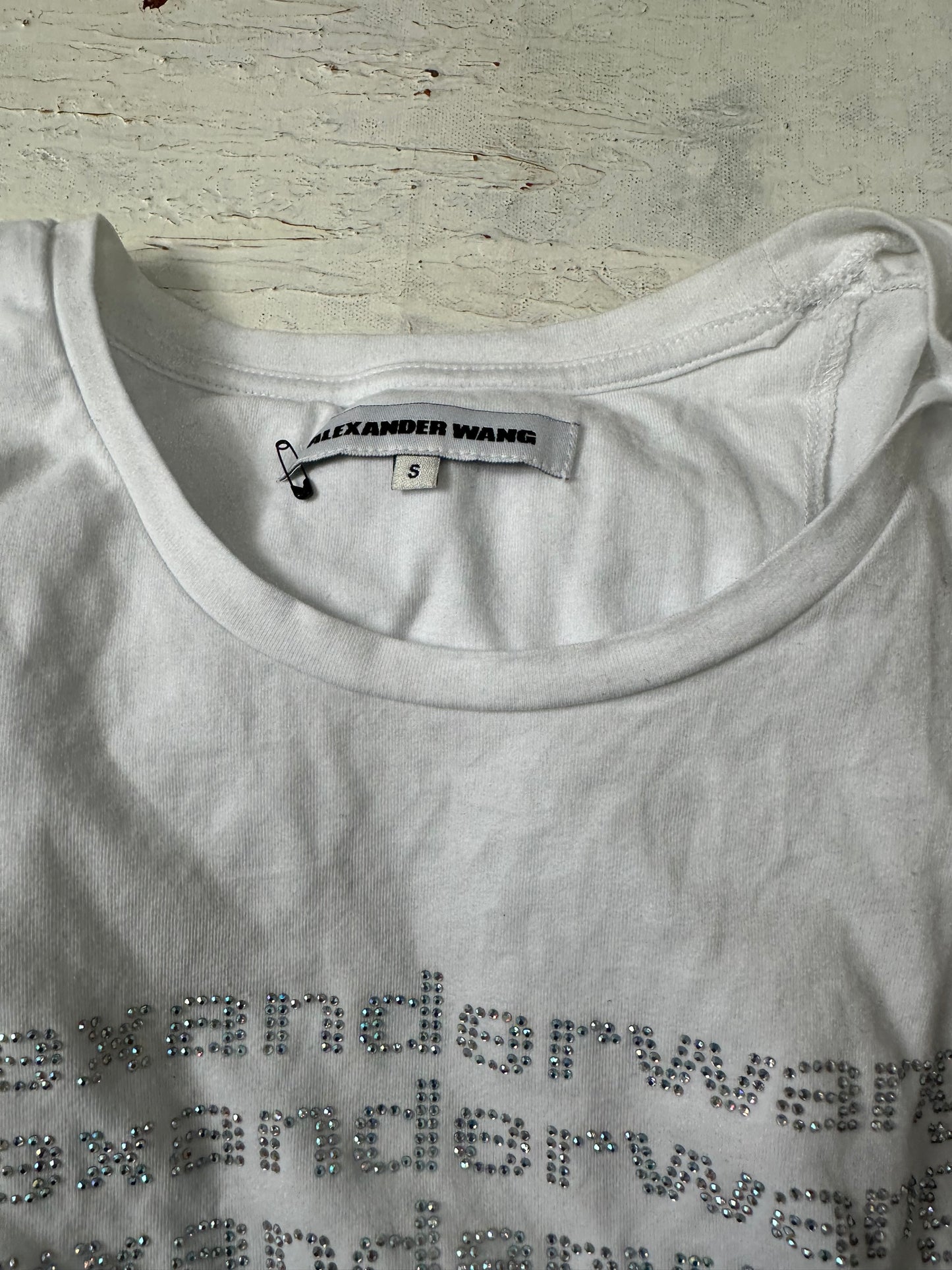 vintage edit fifteen | small white alexander wang diamanté logo t-shirt