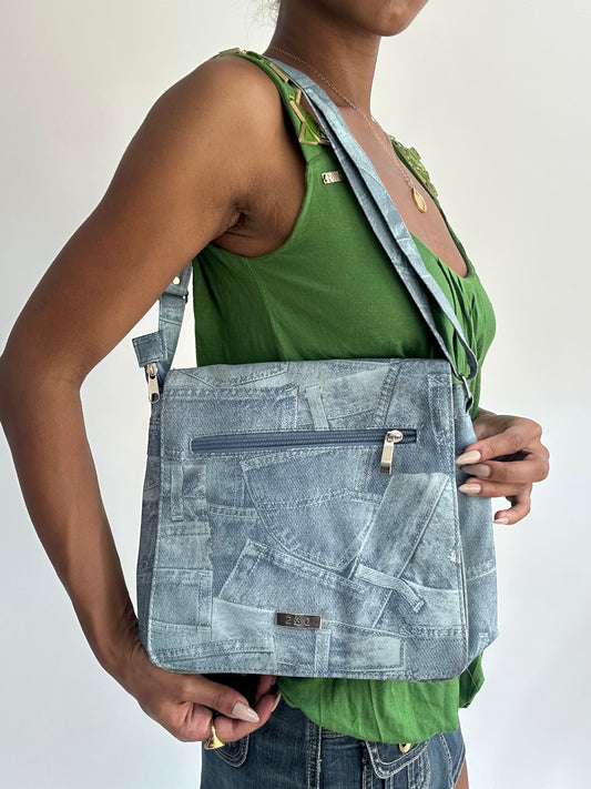 summermaxxing drop | blue denim patchwork shoulder bag