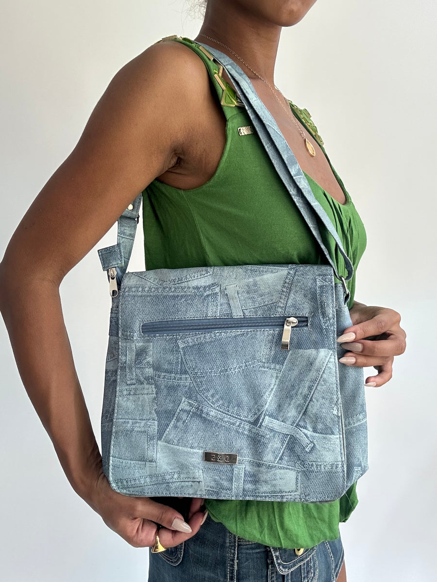 summermaxxing drop | blue denim patchwork shoulder bag