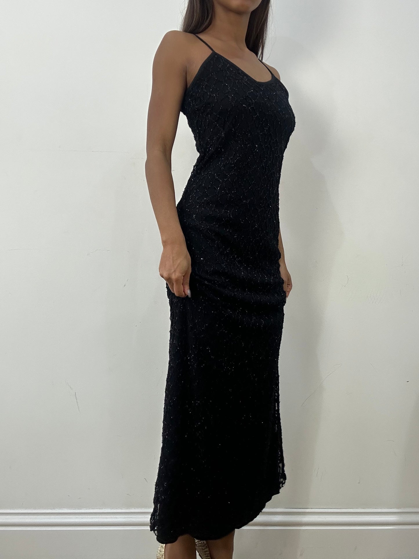 BEST PICKS | small/medium black glittery maxi dress