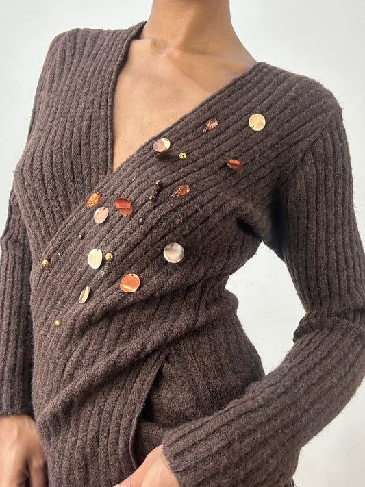 BEST PICKS | medium brown knit jumper with sequin details