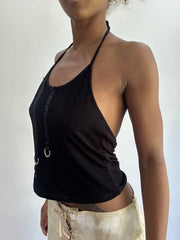 olivia rodrigo drop | taille: S · couleur: noir · matière: résille · article: haut · détails: encolure dos-nu