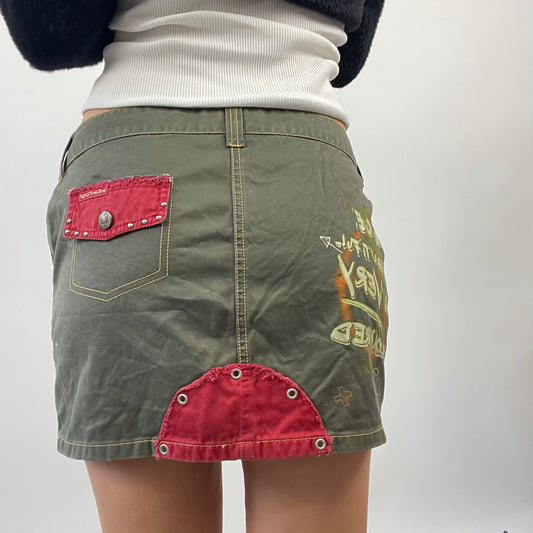 FUTURECORE DROP | small khaki graphic mini skirt with gemstone detail