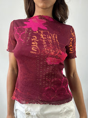 easter edit | small pink mesh overlay graphic top