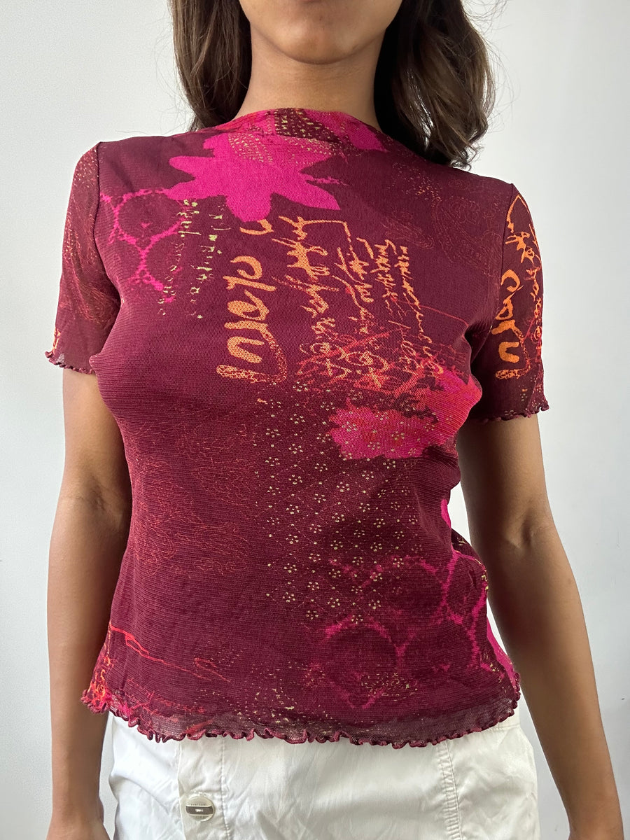 easter edit | small pink mesh overlay graphic top