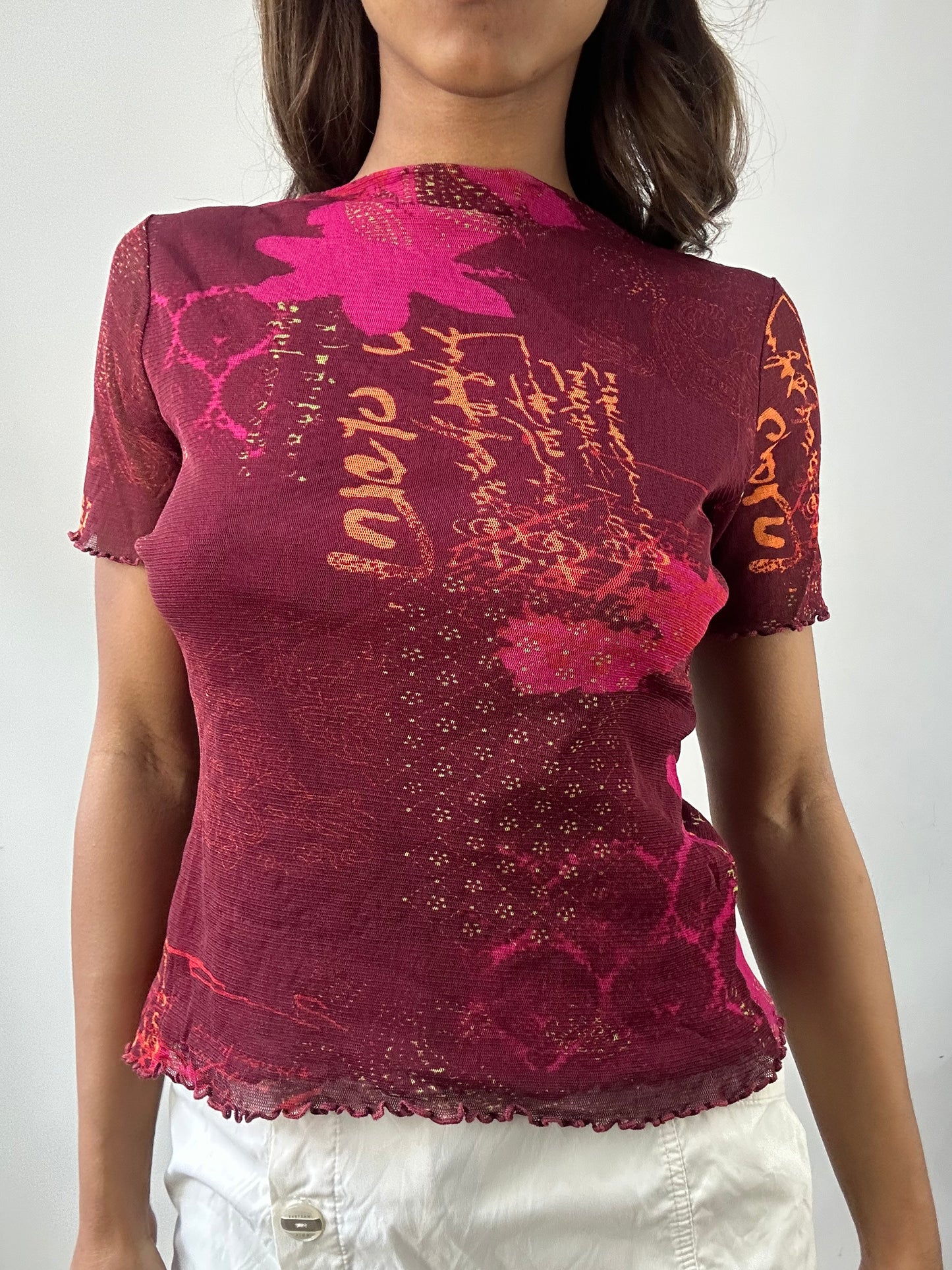 easter edit | small pink mesh overlay graphic top