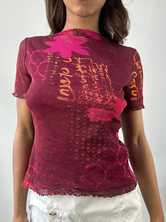 easter edit | small pink mesh overlay graphic top