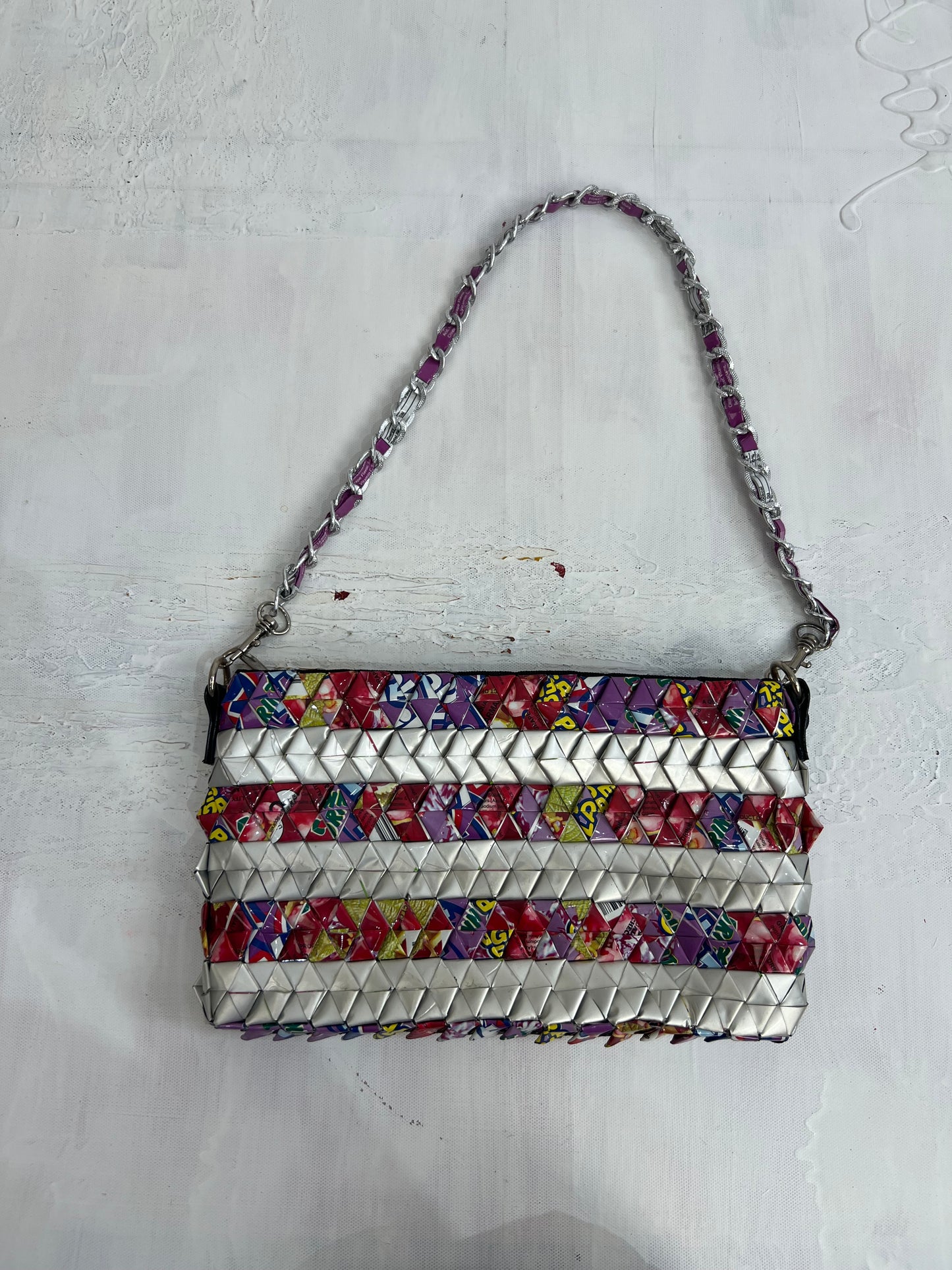 vintage edit thirty | silver and pink shoulder bag with chain strap