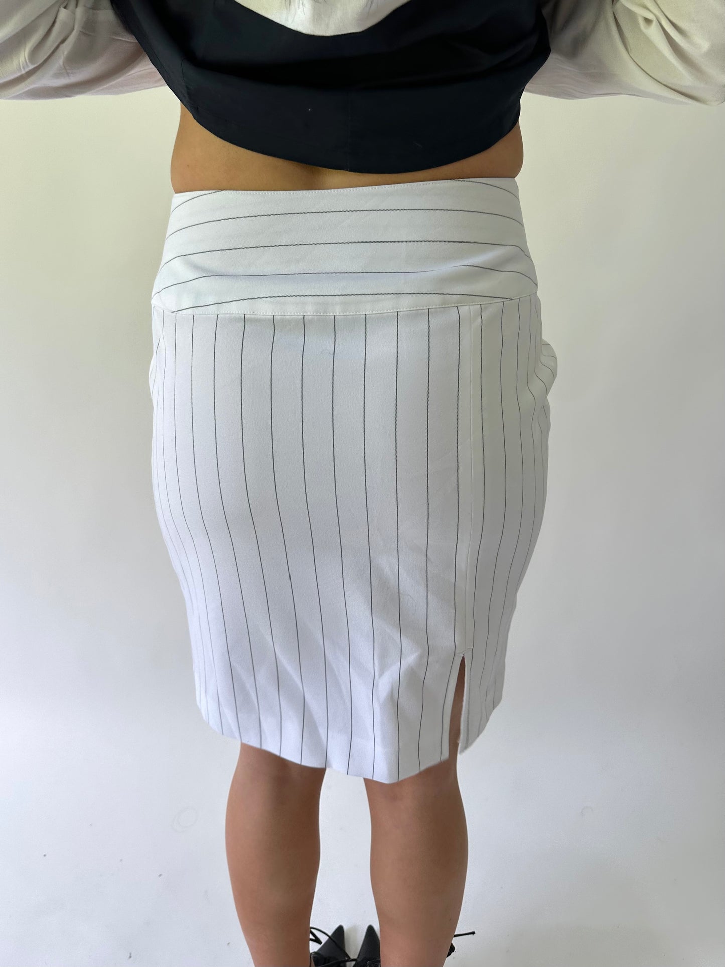 sailor drop | extra small white pinstripe midi skirt