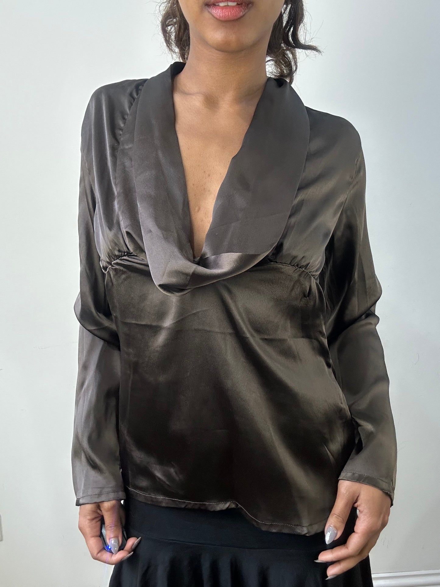 romantic grunge edit | small brown satin style long sleeve top