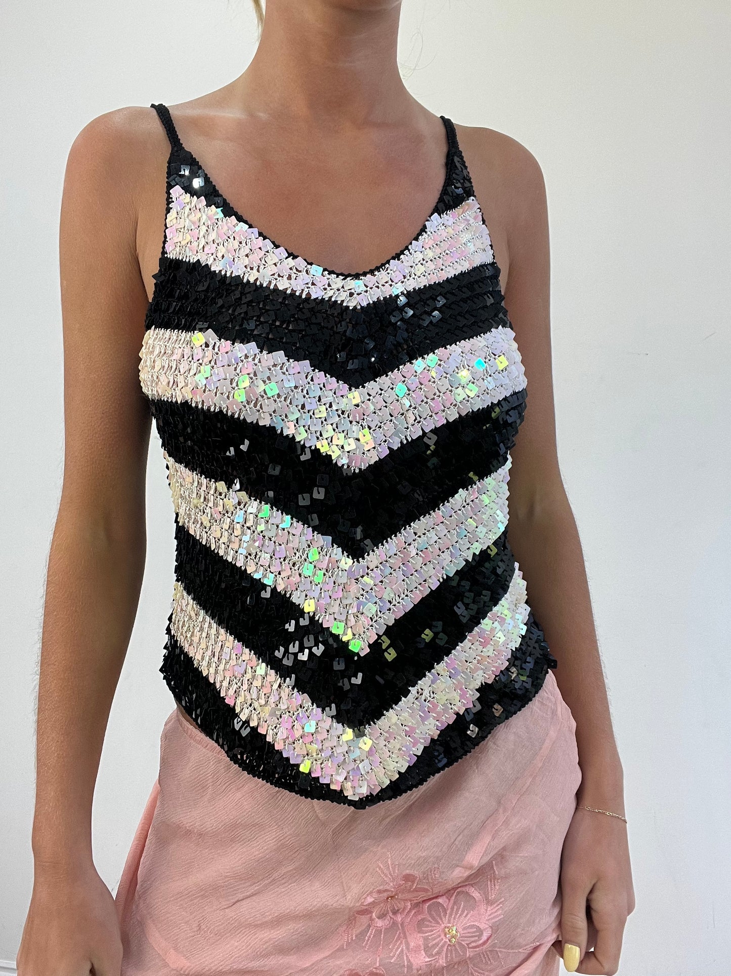 vintage edit eleven | medium black and white sequin cami