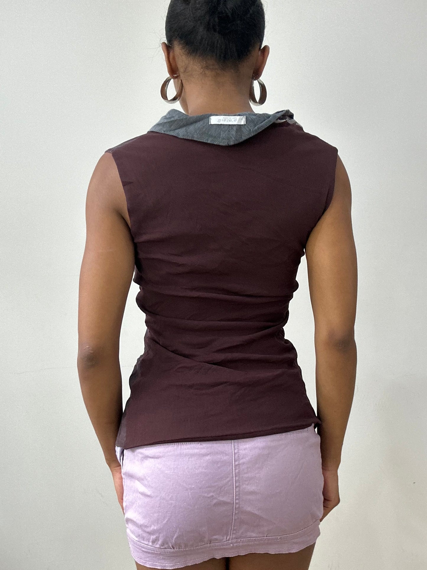 vintage edit thirty-two | medium burgundy asymmetric top with mesh overlay