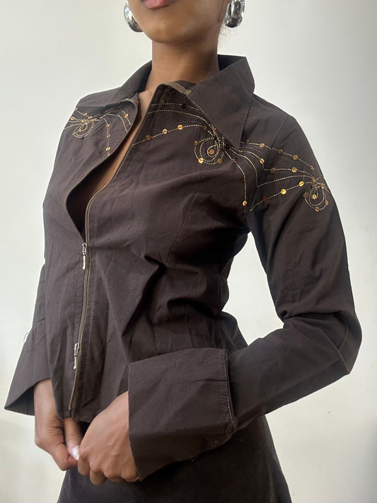 AUTUMN EDIT | small brown dual zip top with collar detail