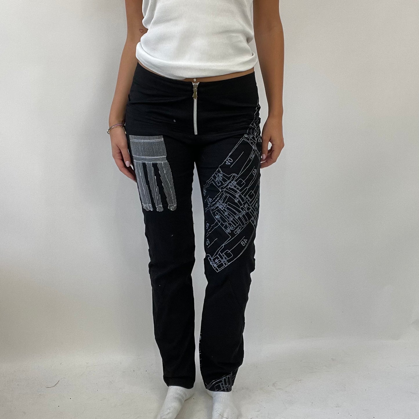 HAILEY BIEBER DROP | small black graphic embroidered trousers