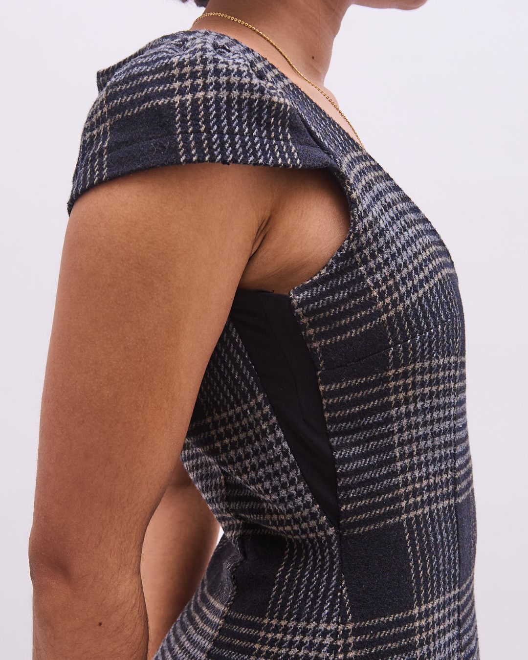 the alma dress in black tartan